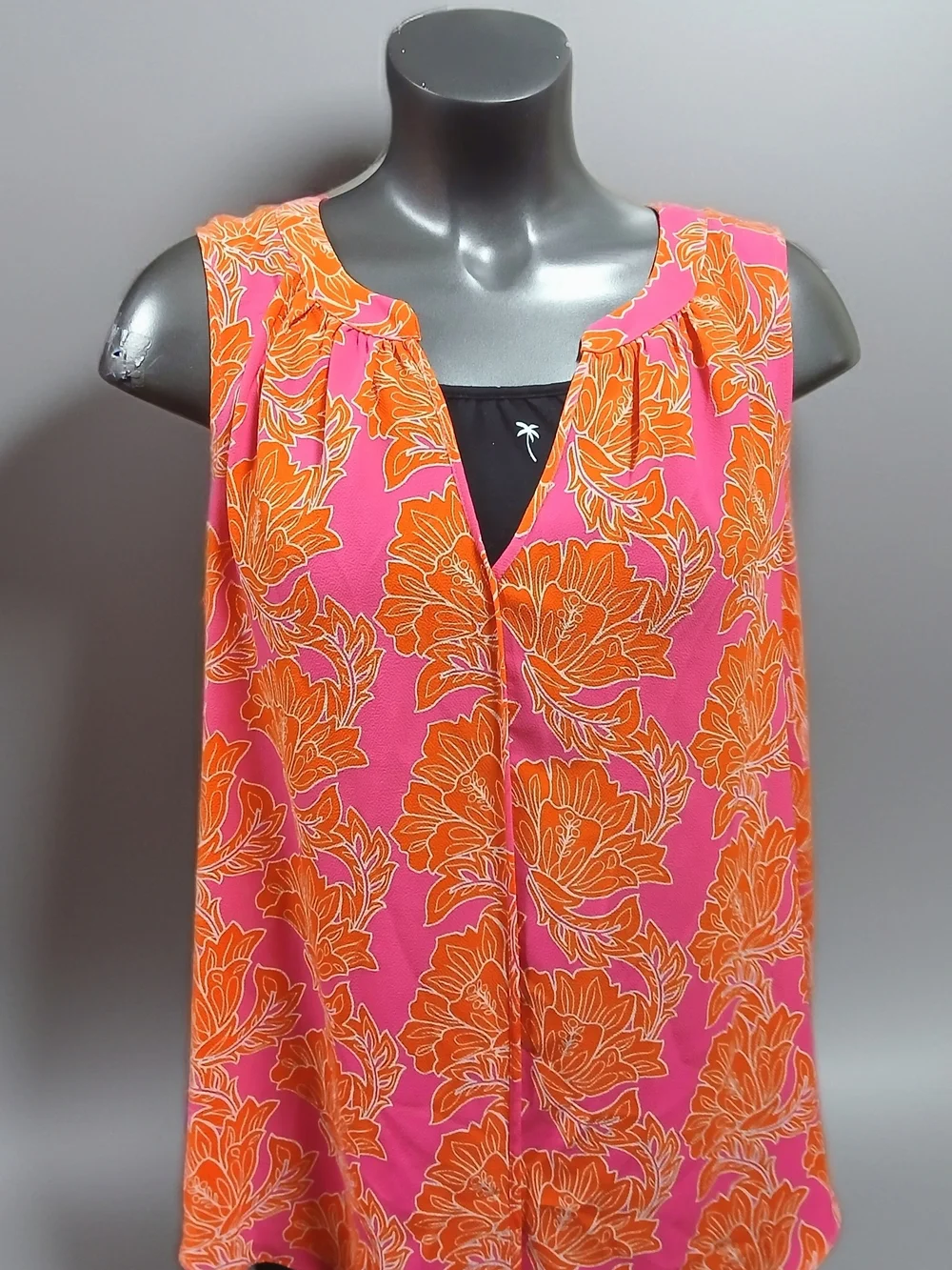 Rose & Olive Pink and Orange Floral Sleeveless V-Neck Camisole